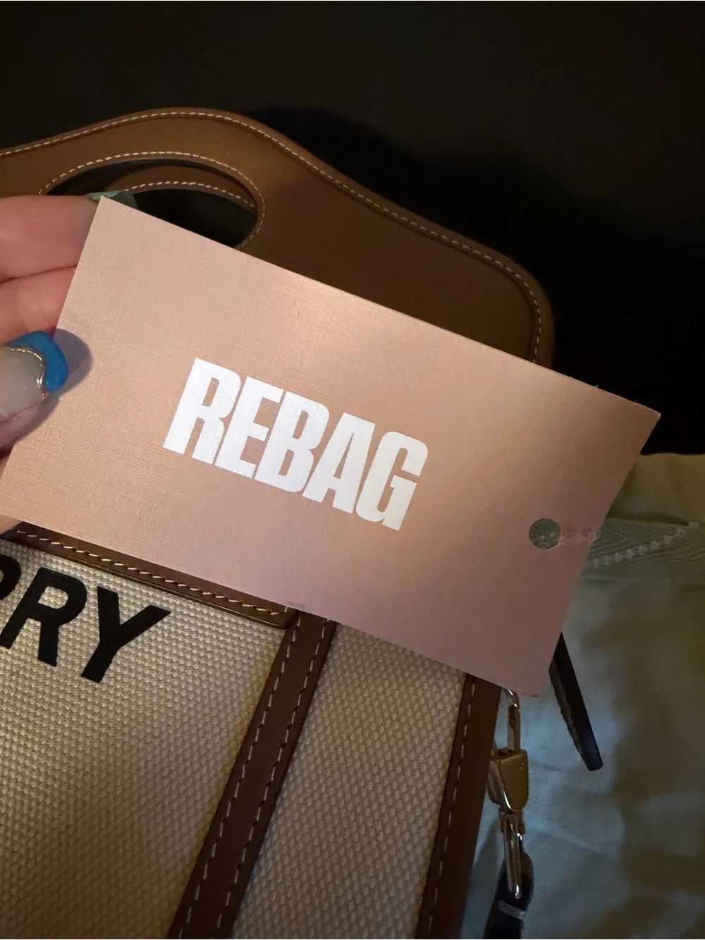 Burberry Cream Canvas Tote with Brown Leather Trim